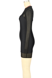 Brown Sexy Solid Color Mesh O Neck Long Sleeve Two Pieces