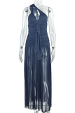 Black Sexy Solid Color High Slit Spaghetti Strap Long Dresses
