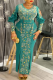 Green Elegant Solid Color Hollow Out Slit V Neck Long Plus Size Dresses