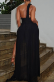 Black Sexy Solid Color High Slit Spaghetti Strap Long Dresses