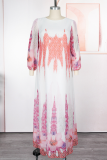 Yellow Elegant Print Patchwork O Neck Long Plus Size Dresses