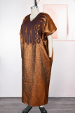 Green Casual Print Contrast V Neck Long Dresses