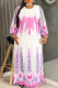 Rose Red Elegant Print Patchwork O Neck Long Plus Size Dresses