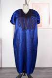 Green Casual Print Contrast V Neck Long Dresses
