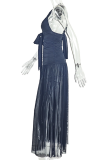 Black Sexy Solid Color High Slit Spaghetti Strap Long Dresses