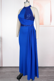 Rose Red Elegant Solid Color Sequins O Neck Long Plus Size Dresses