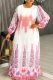 Orange Elegant Print Patchwork O Neck Long Plus Size Dresses