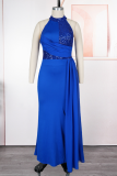 Rose Red Elegant Solid Color Sequins O Neck Long Plus Size Dresses