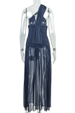 Black Sexy Solid Color High Slit Spaghetti Strap Long Dresses