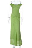 Green Elegant Solid Color Patchwork Off Shoulder Long Dresses
