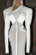 White Casual Solid Color Strap Design V Neck Outerwear