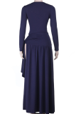 Tibetan Blue Sexy Solid Color High Slit V Neck Long Dresses