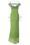 Green Elegant Solid Color Patchwork Off Shoulder Long Dresses