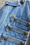 Blue Casual Solid Color Buttons Cardigan Collar Long Sleeve Straight Denim Jacket