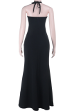 Black Sexy Solid Color Hot Drill Halter Long Dresses