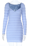 Blue Sexy Solid Color Patchwork V Neck Wrapped Skirt Dresses