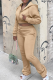 Khaki Casual Solid Color Zipper Hooded Long Sleeve Two Pieces