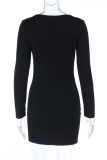 Black Sexy Solid Color Flower Shape Square Neck Wrapped Skirt Dresses
