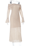 Apricot Elegant Solid Color Patchwork Off Shoulder Long Dresses