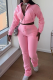 Pink Casual Solid Color Zipper Hooded Long Sleeve Two Pieces