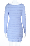 Blue Sexy Solid Color Patchwork V Neck Wrapped Skirt Dresses
