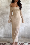 Apricot Elegant Solid Color Patchwork Off Shoulder Long Dresses
