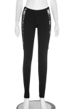 Black Sexy Solid Color Lace Skinny Conventional Patchwork Bottoms