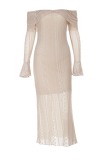 Apricot Elegant Solid Color Patchwork Off Shoulder Long Dresses
