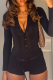 Black Sexy Solid Color Buckle V Neck Skinny Rompers