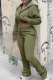 Green Casual Solid Color Zipper Hooded Long Sleeve Two Pieces