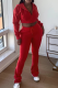 Red Casual Solid Color Zipper Hooded Long Sleeve Two Pieces