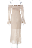 Apricot Elegant Solid Color Patchwork Off Shoulder Long Dresses