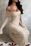 Apricot Elegant Solid Color Patchwork Off Shoulder Long Dresses
