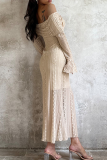 Apricot Elegant Solid Color Patchwork Off Shoulder Long Dresses