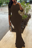Brown Elegant Solid Color Patchwork O Neck Long Dresses
