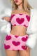 Pink Sexy Heart Shaped Contrast Strapless Sleeveless Two Pieces