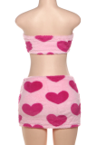 Pink Sexy Heart Shaped Contrast Strapless Sleeveless Two Pieces
