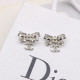 Silver Daily Letters Bow Decor Earrings