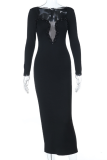 Black Elegant Solid Color Sequins Evening Dresses