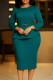Malachite Green Elegant Heart Shaped With Belt O Neck Pencil Skirt Dresses