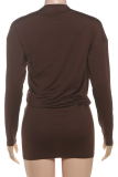 Brown Sexy Solid Color Patchwork V Neck Wrapped Skirt Dresses