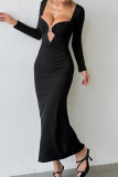 Black Elegant Solid Color Sequins Evening Dresses