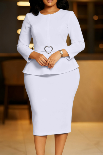 White Elegant Heart Shaped With Belt O Neck Pencil Skirt Dresses