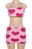 Pink Sexy Heart Shaped Contrast Strapless Sleeveless Two Pieces