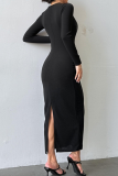 Black Elegant Solid Color Sequins Evening Dresses