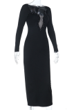 Black Elegant Solid Color Sequins Evening Dresses