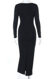 Black Elegant Solid Color Sequins Evening Dresses