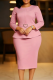 Pink Elegant Heart Shaped With Belt O Neck Pencil Skirt Dresses