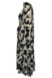 Camouflage Casual Camouflage Print With Belt O Neck Long Dresses