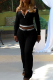 Black Casual Stripe Zipper Turndown Collar Long Sleeve Two Pieces